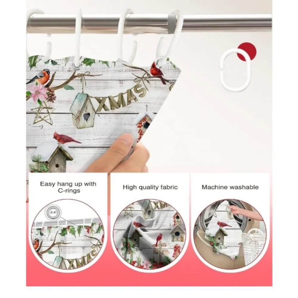✨🎄✨Festive Christmas Shower Curtain/Photo Backdrop with Birds and Birdhouses